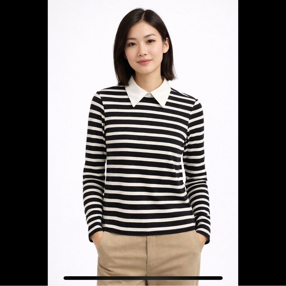 Anthropology Trina Turk Olympic Blvd Striped Black and White Shirt Size S